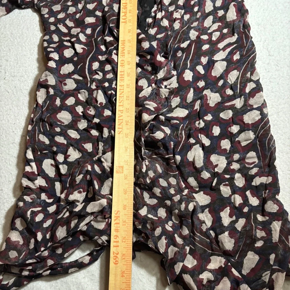 IRO Animal Print Silk Wrap Midi Dress Ruffle Sleeve‎ Tie Waist 36